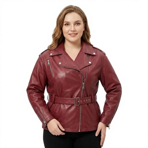 LEATHER TEX Red Biker Leather Jacket Autumn Knitted <b>Canvas</b> <b>Plain</b> Dyed Breathable Genuine Leather Windproof Waterproof Casual - Product Image 2