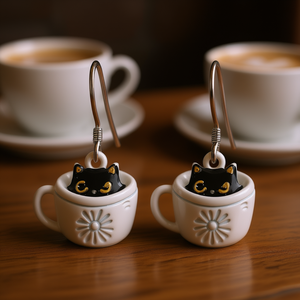 E3942 Orecchini in oro bianco con design a gatto in mezzo bicchiere per gioielli da donna - Product Image 2