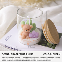 Bougie parfumée en cire de soja en pot avec couvercle en bambou, motif ours mignon et floral, idéale pour cadeau d'anniversaire, souvenir et décoration intérieure (vente en gros)
