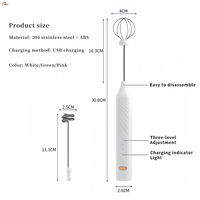 Mélangeur à mousse pour café XL Mousseur à lait rechargeable USB avec fouet électrique à 2 têtes Mélangeur à mousse pour boisson Mini agitateur à main