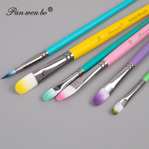 Panwenbo Macaron colorido 6 uds pincel de pintura plana 20mm pelo de nailon acuarela <span class=keywords><strong>artista</strong></span> pintura pincel conjunto para pintura acrílica - Product Image 4