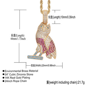 Collier en acier inoxydable Offre Spéciale inspiré des animaux avec pendentif oiseau hibou plaqué or et zircon CZ cadeau créatif de style Hip <span class=keywords><strong>Hop</strong></span> - Product Image 2