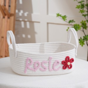 <span class=keywords><strong>Panier</strong></span> de rangement <span class=keywords><strong>personnalisé</strong></span> en corde de coton avec nom et motif floral sur mesure – Organisateur tressé pour chambre d'enfant et cadeaux de naissance - Product Image 4