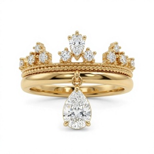 Bague Fenny plaquée or 18 carats haut de gamme, anti-ternissement, design français, émail crème, tendance, en forme de D, pour femme - Product Image 3