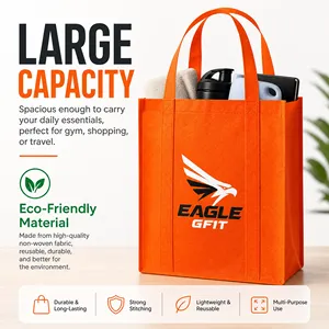 Custom Printed Eco Friendly <b>Reusable</b> Large Capacity Promotional Grocery Carrier Tote <b>Bag</b> Rope Handle Multiple Sizes Non-Woven - Product Image 4