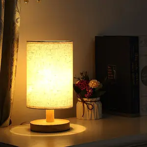 New Design Plug-in USB Hotel Bedroom Lamp Retro Hand Built Embossed Wood Base Light Three Light Color LED Night Light