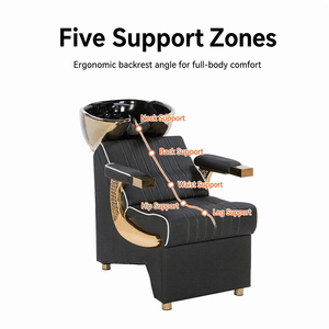 Sillón de Lavado de Cabello Moderno Negro y Dorado para Salón, Semicómodo, con Estructura de Aluminio y Lavabo de Cerámica, Mueble de Salón - Product Image 3