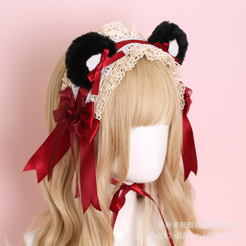 soft cute bear ear hair band-wine red