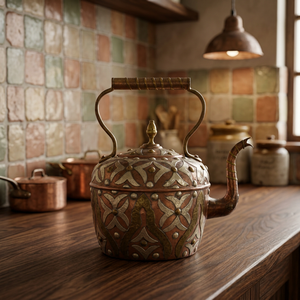 Vintage Brass Kettle With <b>Lid</b> And Handle Decorative Floral Pattern Water <b>Pot</b> - Product Image 6