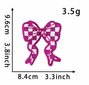Patch thermocollant brodé à motif damier avec bord pailleté et nœud en ruban, lumineux, pour la décoration de chapeaux et de sweats à capuche - Product Image 4