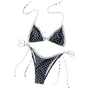 ชุดบิกินี่ลายจุดสำหรับผู้หญิงแบบสั่งทำพิเศษ ทรงสามเหลี่ยมผูกคอ แต่งระบาย ผูกเชือกด้านข้าง ชุดว่ายน้ำสองชิ้น ชุดชายหาด - Product Image 3