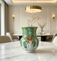 Vase en porcelaine de style antique, entièrement peint à la main, motif chou chinois, petit vase en céramique avec motifs de papillon et de libellule