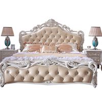 Cama de Estilo Europeo, Cama Doble Tallada, 1.8 Metros, Dormitorio Principal de Alta Gama, 1.5 Metros, Cama King Size Francesa de Lujo