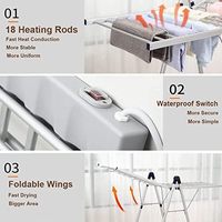Séchoir à linge électrique Yuyao Sunzone 20 barres, 230 W, avec ailes pliables, support de séchage pour serviettes, rail chauffant, étanche