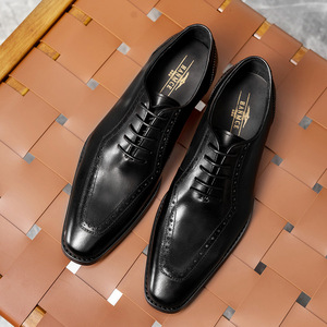 รองเท้าอ็อกซ์ฟอร์ดหนังแท้ทรงสี่เหลี่ยมสำหรับผู้ชาย สไตล์เกาหลี แบบผูกเชือก ทำมือ กันลื่น ระบายอากาศได้ดี น้ำหนักเบา - Product Image 4