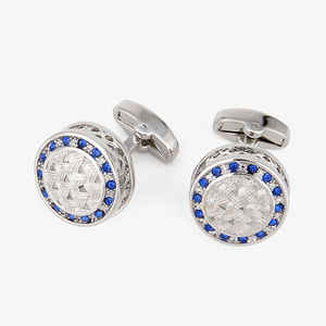 Boutons de manchette pour homme en argent avec strass bleus de luxe légers de haute qualité, best-seller - Product Image 6