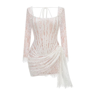 Mini abito senza spalline in pizzo corsetto Sexy guaina Silhouette con cintura naturale - Product Image 6