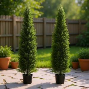 Cèdres artificiels topiaires de 60 pouces en soie synthétique pour décoration intérieure et extérieure, pot en plastique étanche de forme cylindrique - Product Image 2