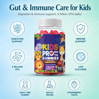 Gommes probiotiques pour enfants, soutien digestif et immunitaire, 5 milliards d'UFC, 60 unités, saveur fraise