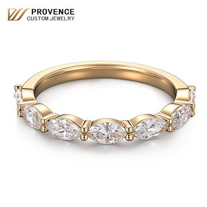 Bague d'éternité en or jaune 14k 18k massif véritable avec bande de diamants de laboratoire taille marquise, unisexe, personnalisable, pour couple, bague de mariage - Product Image 1