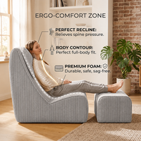 Ensemble fauteuil inclinable surdimensionné en velours côtelé avec ottoman, style bohème moderne et confortable, sans accoudoirs, pour mobilier de maison et appartement