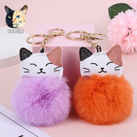 Porte-clés en fausse fourrure de lapin doux et mignon en cuir PU avec pompon en forme de boule de poils porte-clés pour femmes sac porte-clés de voiture pendentif