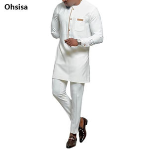 2025 Nieuwe Populaire Afrikaanse Shirt + Lange Broek 2 Delige Set Etnische Stijl Herenpakken Lange Mouw O-hals Pullover Witte Casual Pakken - Product Image 1
