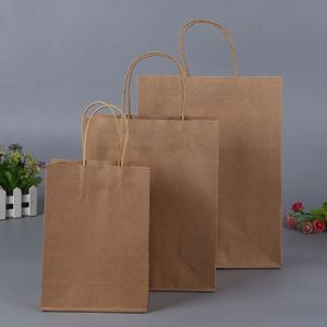 Sac en papier kraft brun et blanc robuste pour boutique, emballage de vente au détail, sac de shopping avec poignées en ruban plat - Product Image 2