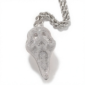 Collar con colgante de fantasma con incrustaciones de circonitas, cadena de cuerda de latón con microincrustaciones, joyería hip hop para Halloween y uso diario - Product Image 3