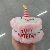 Jouet sonore en peluche Chien Gâteau d'anniversaire de dessin animé avec haut-parleur intégré, pour soulager l'ennui et les poussées dentaires, pour chats et chiots, compagnon de gâteau