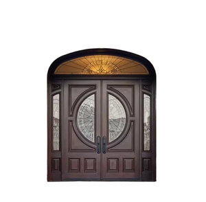 Entrée principale extérieure en bois massif moderne, imperméable, insonorisée, design arqué, entrée double arche extérieure personnalisée - Product Image 1