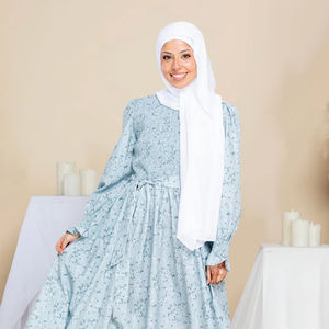 Elegante Vestido Midi Musulmán Vintage con Estampado Floral, Corte Holgado, 100% Algodón, Manga Larga, Abaya con Bordado de Plumas y Cinturón para Uso Diario - Product Image 1