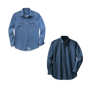 Camisa superior de ropa de trabajo de otoño para hombre de alta calidad, sarga de algodón sostenible, hilo azul pizarra teñido, precio razonable - Product Image 5