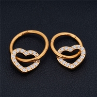 Bijou de piercing corporel en titane ASTM F136 G23, forme cœur, type clicker à charnière, pour boucles d'oreilles, septum, narine, anneaux et créoles