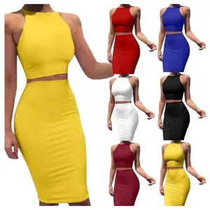 Drop Shipping 2 Piece Skirt Set Outfit For Women Summer Sexy Casual Skirt Sleeveless Vest Top Sexy Dress Slim Fit Outfits Set