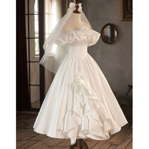 Nuevo <span class=keywords><strong>Vestido</strong></span> de Novia Moderno de Talla Grande 2025, Estilo Princesa, Blanco, Satinado, con Volantes, Largo hasta el Suelo, Elegante <span class=keywords><strong>Vestido</strong></span> de Gala con Encaje Floral - Product Image 3