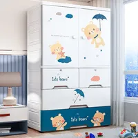 Extra-large Double-door PP Sustainable Multifunctional Clothing <strong>Organizer</strong> Thickened Movable Cartoon Upright Storage Cabinet
