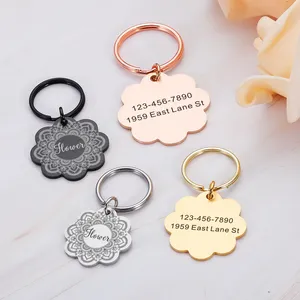 Personalized Dog ID Tag Anti-lost Pet Name Tags Flower Plates Nameplate Pendant Free Engraving Cats dogs ID Tag