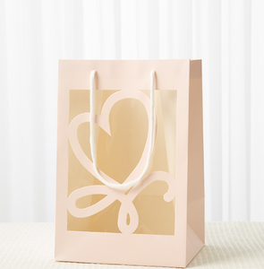 Sac en papier kraft de luxe imprimé avec logo personnalisé, fenêtre transparente, sac fourre-tout pour le shopping, les souvenirs, les fleurs de mariage, les bougies - Product Image 6