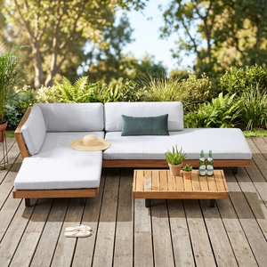 Modern Minimalist Teak Wood Sectional <b>Sofa</b> <b>Set</b> with Coffee Table for Patio Villa Furniture - Product Image 2