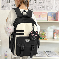 Sac à dos décontracté pour femme, bicolore bleu et rose, avec poche à boucle et breloque en peluche, vente en gros