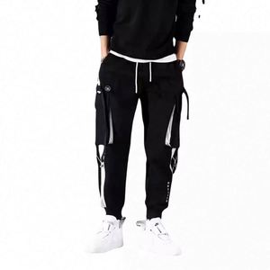 Wholesale Men <b>Tape</b> Loose <b>Binding</b> Pants Casual Trousers Punching Pants Patchwork Loose Cargo Pants Fashion Style - Product Image 5