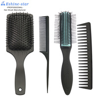 Ensemble de brosses à cheveux : Brosse de massage capillaire, Brosse de coiffage à dents larges, Brosse démêlante à queue de rat, Brosse démêlante à poils larges type Denman