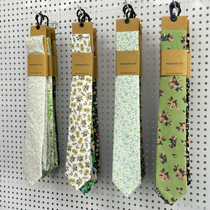 <strong>Mint</strong> <strong>Green</strong> Floral Printed Cotton Necktie Cravat with Pocket Set Eco-Friendly Cotton <strong>Ties</strong> for Men - Product Image 4