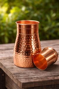 Ensemble de luxe en cuivre : Carafe et verre à eau martelés pour bienfaits santé, décoration intérieure, articles en cuivre, cadeau bien-être - Product Image 3