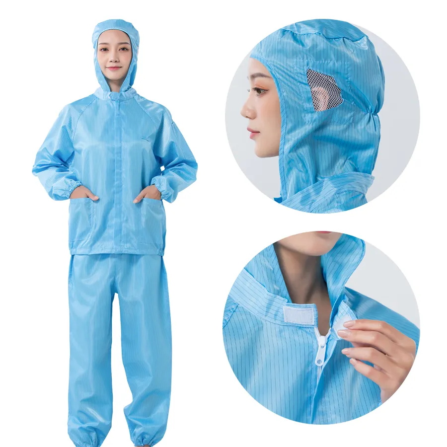 China Blu/Bianco Camere Bianche Clean Room Uniforme Per Camere Bianche Del Vestito All'ingrosso Abbigliamento Antistatico