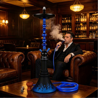 Chicha en verre bleu doré et acier inoxydable