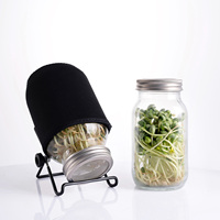 Kit de Germination en Gros pour Légumineuses et Herbes de Blé, Pot Carré en Verre de Qualité Alimentaire de 32oz et 24oz avec Couvercle en Maille