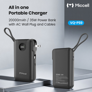 Batteries externes Miccell Premium PD 35W 20000mAh à charge ultra-rapide avec prise murale CA et emballage - Product Image 2