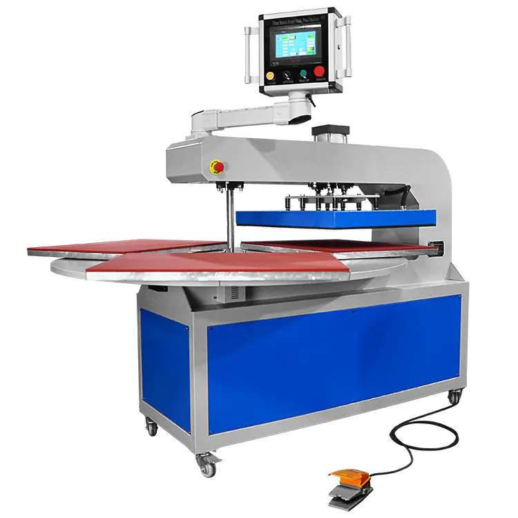 Máquina de prensa de calor para camisetas rotativas de tres estaciones de fábrica, máquina de impresión de camisetas, prensa de calor